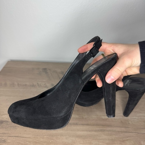 Stuart Weitzman Black Suede Platform Slingback Pumps Heels - Picture 2 of 8